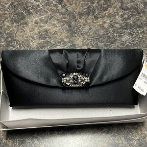 Talbots - Black Satin Evening Bag with Jeweled Closure. NWT